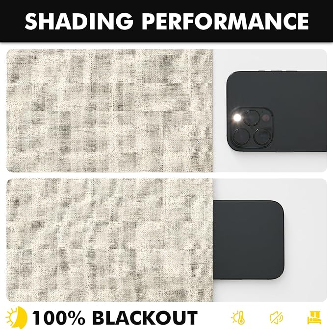 MIULEE 100% Blackout Linen Curtains for Bedroom 42 x 72 Inch Cream 2 Panels | Thermal Insulated, Room Darkening Drapes for Living Room, Back Tab Rod Pocket Pinch Pleated, Solid Luxury Decor