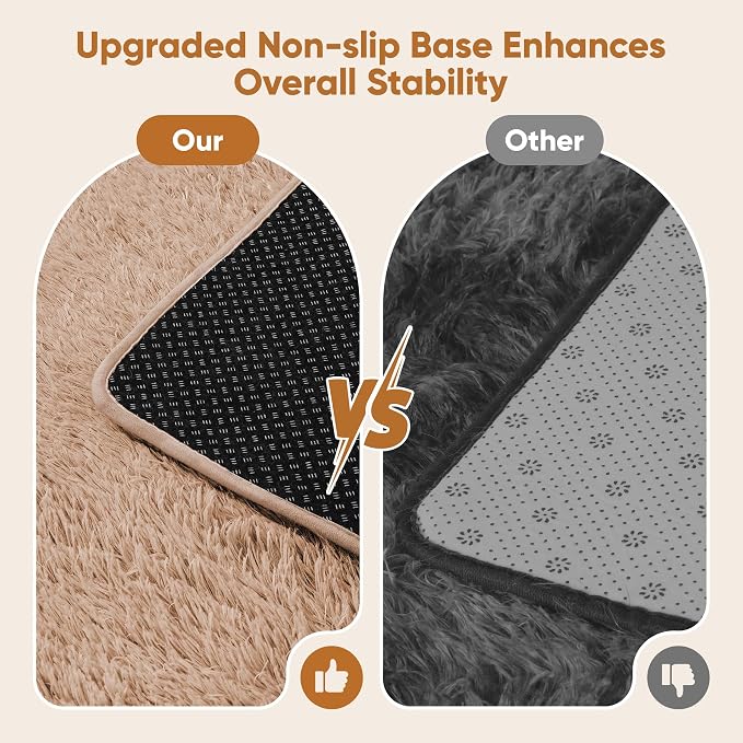 8x10 Area Rugs for Living Room Bedroom: Camel Soft Fluffy Shag Upgrade Non-Slip High Pile Carpet Large Fuzzy Plush Indoor Floor Decor Shaggy Rug for Kid Boys Girls Dorms Playroom Nursery Modern Home
