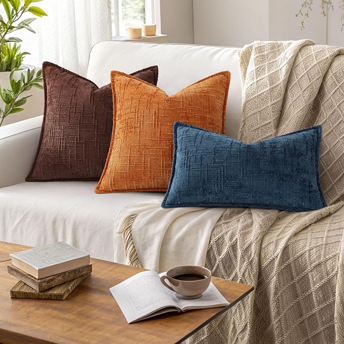 decorUhome Chenille Decorative Throw Pillow Covers 24x24 Set of 2,Brown | Soft Texture, Slubby Modern Design, Flange Edges, Cozy Accent Pillow Covers for Couch, Sofa, Bed, Living Room