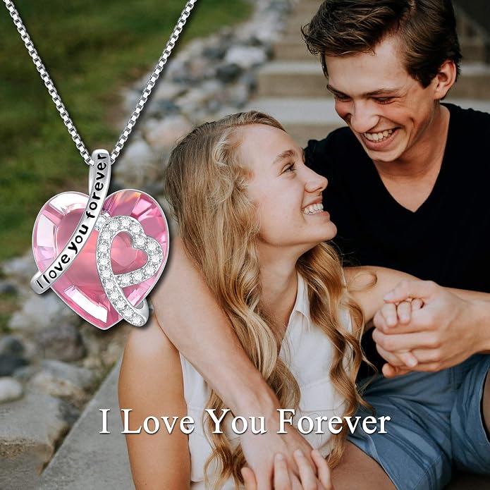 AOBOCO I Love You Forever Necklace 925 Sterling Silver with Crystals from Austria Anniversary Birthday Gifts for Women Mothers Day Gift