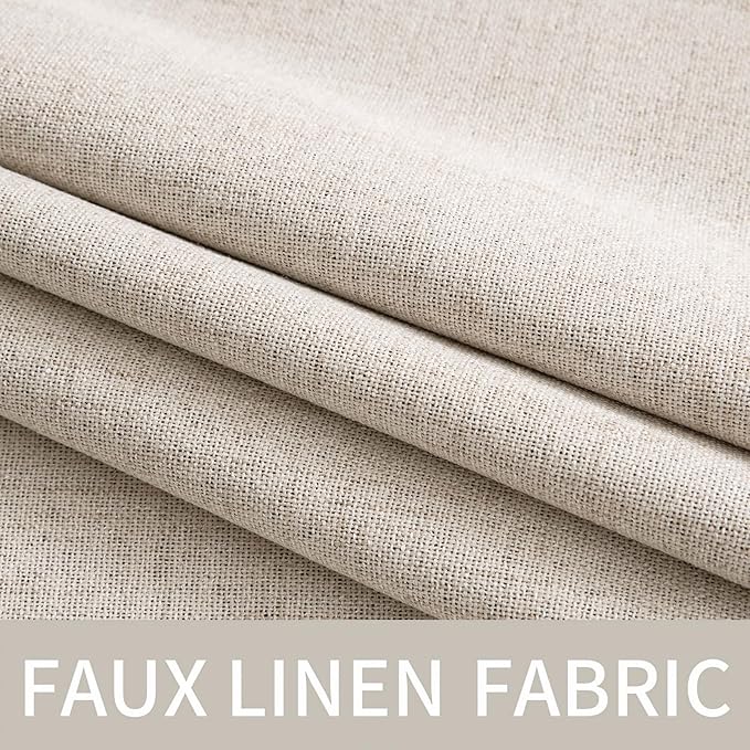 MIULEE Linen Textured Curtains for Bedroom Solid 100% Blackout Thermal Insulated Natural Grommet Room Darkening Curtains & Drapes Luxury Decor for Living Room 52 x 54 Inch (2 Panels)