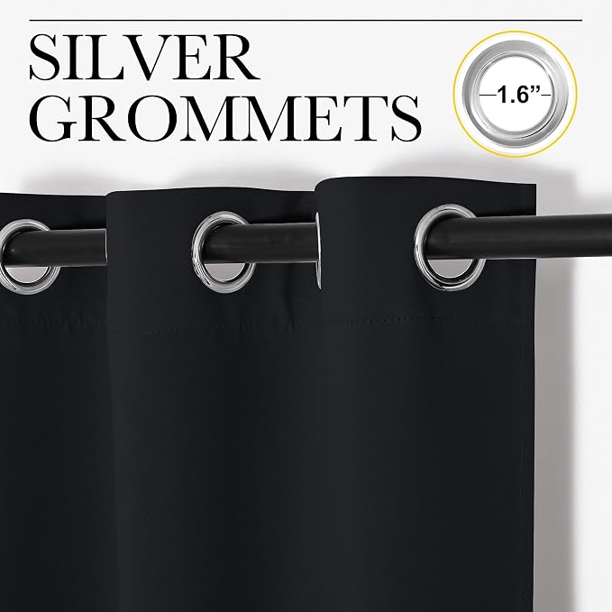 NICETOWN Black Out Curtain Panels - Home Decoration Thermal Insulated Solid Grommet Blackout Curtains/Drapes for Hall/Dining Room (Set of 2, 42 inches by 90 Inch, Black)