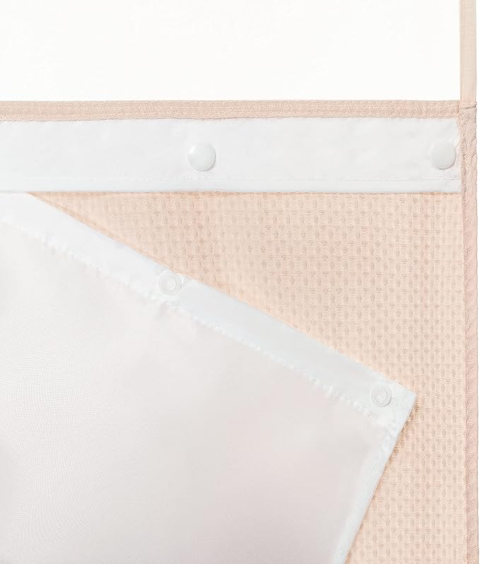 River Dream Heavyweight No Hooks Required Dotted Waffle Weave Shower Curtain with Snap in Liner - 71W x 74H,Hotel Grade,Spa Like Bath Curtain,Pink
