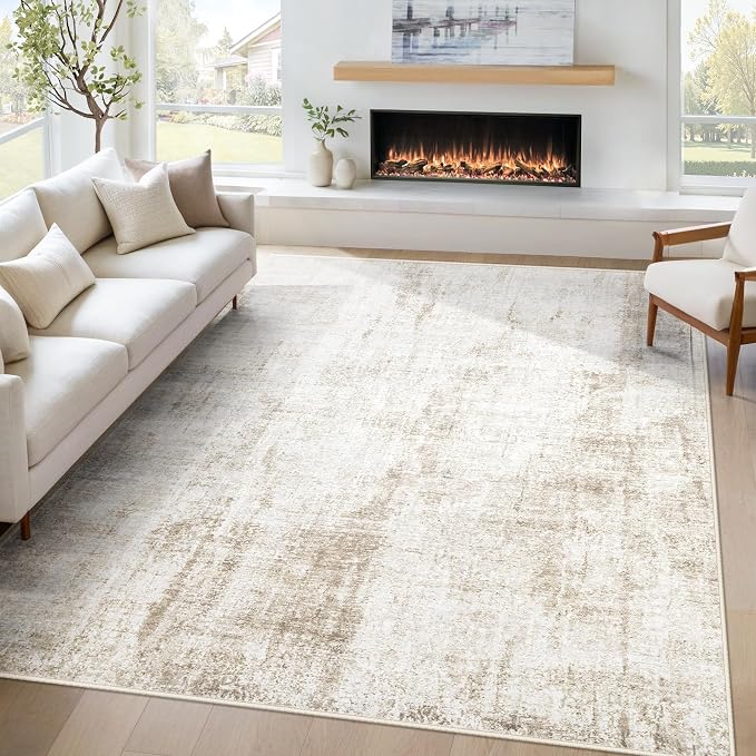 5x7 Area Rug for Living Room: Washable Abstract Soft Rugs Non Slip Modern Stain Resistant Low Pile Carpet for Dining Room Bedroom Nursery Office (Beige, 5'x7')