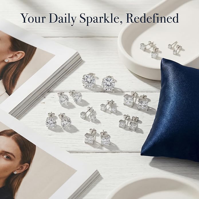 12 Pairs Stud Earrings Set, 3-8mm Cubic Zirconia Earrings for Women & Men 316L Stainless Steel Earring Hypoallergenic Small Earring Nickel Free