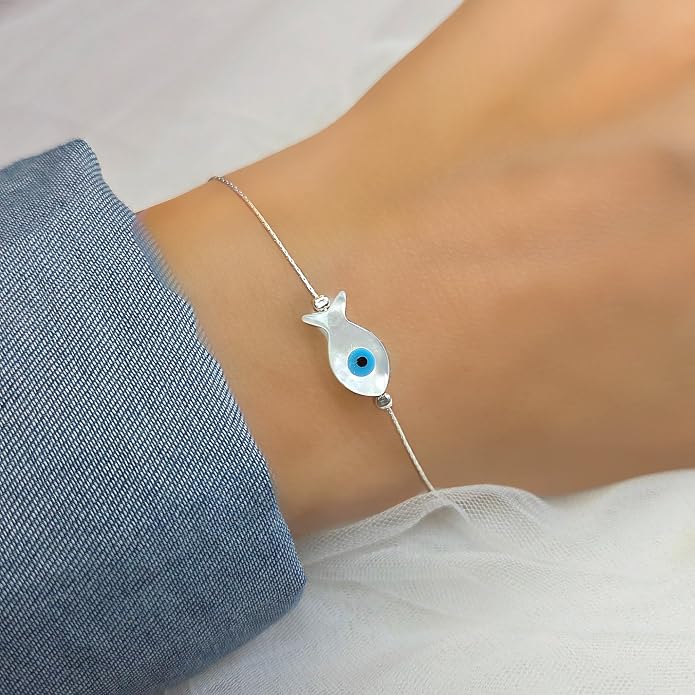 Minimalist Evil Eye Charm Bracelet – Handmade Delicate Good Luck Jewelry for Women – Adjustable 6.5” + 1” Extender