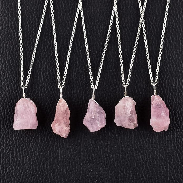 Raw Gemstone Dainty Pendant Necklace for Women, Natural Birthstone Handmade Jewelry, Healing Chakra Crystal, Silver Plated Chain 18" Birthday Gift for Her