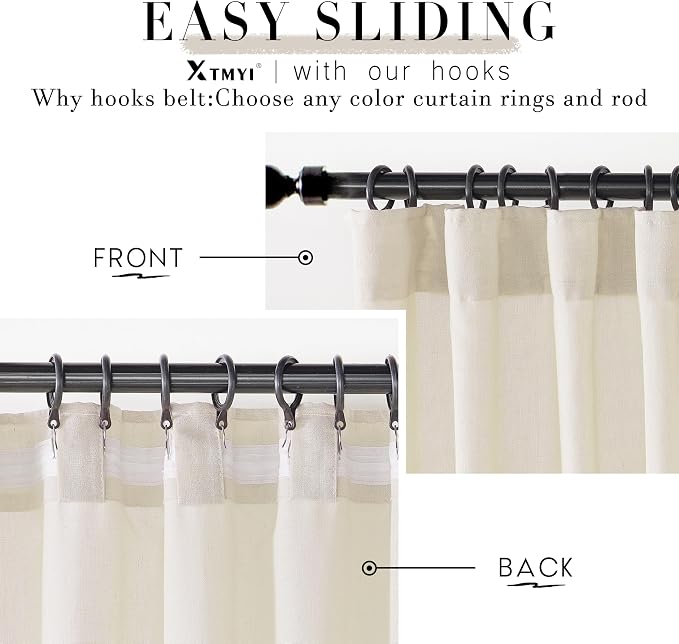 XTMYI Bathroom Window Curtains Short,Linen Sheer Boho Farmhouse Kitchen Curtains 45 Inch Length,Beige
