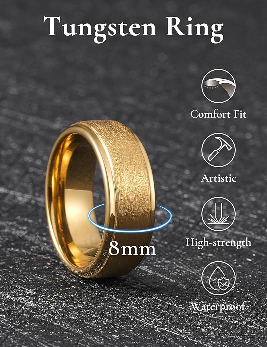 King Will Classic Tungsten Carbide Ring Brushed Two Grooved Center Hammered Design Mens Wedding Band for Men