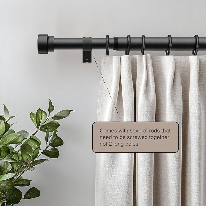 Lootkell 2 Pack Matte Black Curtain Rods for Windows 28-48 Adjustable | Heavy Duty 1" Small Window Curtain Rod,Solid Metal Finials,Modern Design,Fits Outdoor,Kitchen,Bedroom,Living Room,Farmhouse