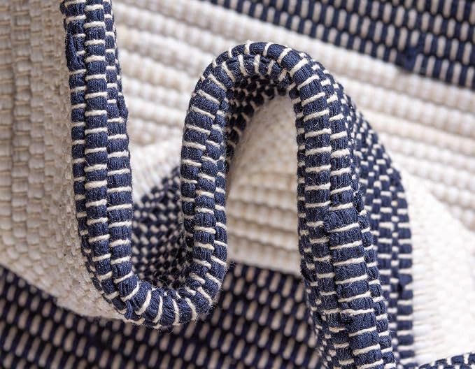 Unique Loom Chindi Rag Collection Area Rug - Striped (2' 2" x 10' Runner, Navy Blue/ Ivory)
