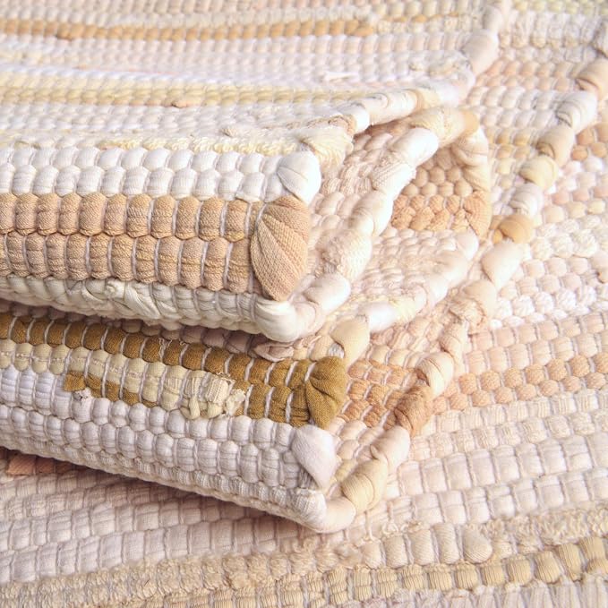 Unique Loom Chindi Cotton Collection Soft Hand Woven Natural Fiber Striped Area Rug, 4 ft x 6 ft, Beige/Ivory