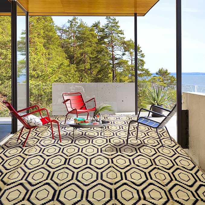 fifame Outdoor Camping Rugs, 9x18 Outdoor Rug Patios Clearance Plastic Straw Rug Weatherproof Reversible Mats, Large Floor Mat for Outdoors, RV, Patio, Backyard, Deck, Picnic, Beach, Trailer, Camping