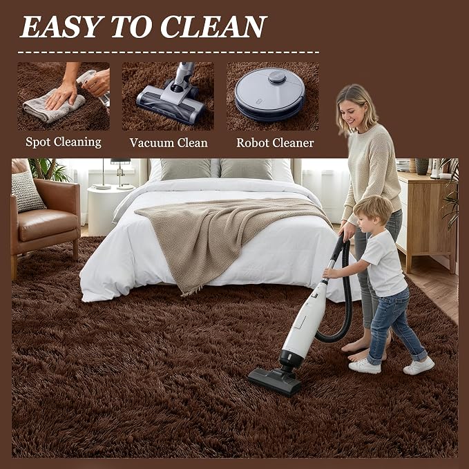 Fluffy 5x7 Area Rugs for Living Room Bedroom: Ultra Soft Shag Rug Non-Slip Non-Shedding Small Plush Bedside Rug Indoor Floor Carpets for Kids Room Playroom Entryway Nursery Dorms Home Decor Brown