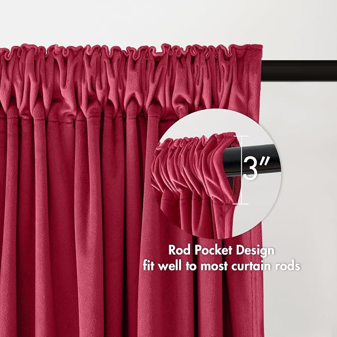 MIULEE Berry Blackout Velvet Curtains Drapes 84 Inch Long 52"x84" Bedroom | Luxurious Bedroom Living Room Decor, Room Darkening, Thermal Insulated, Rod Pocket Design, Super Soft Fabric