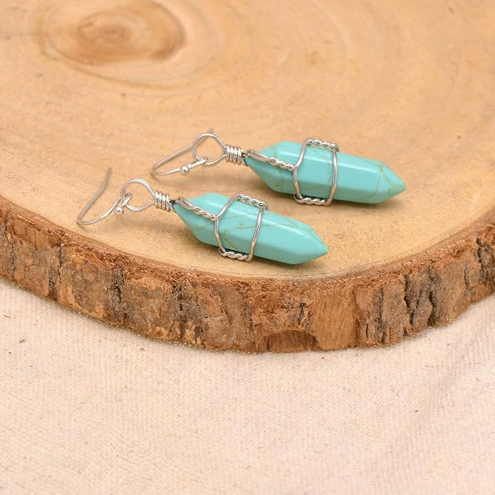 Polished Stone Wire Wrapped Point Crystal Earrings for Women Reiki Energy Healing