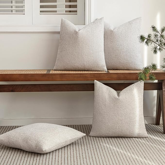 18x18 Chenille Throw Pillow Covers, Pack of 4, Neutral Beige Series