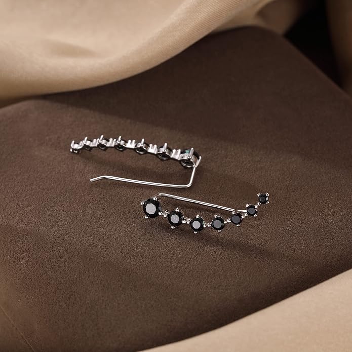 Reffeer Solid 925 Sterling Silver 7 Crystals Cuff Earrings Climber for Women Crawler Earrings Wraps