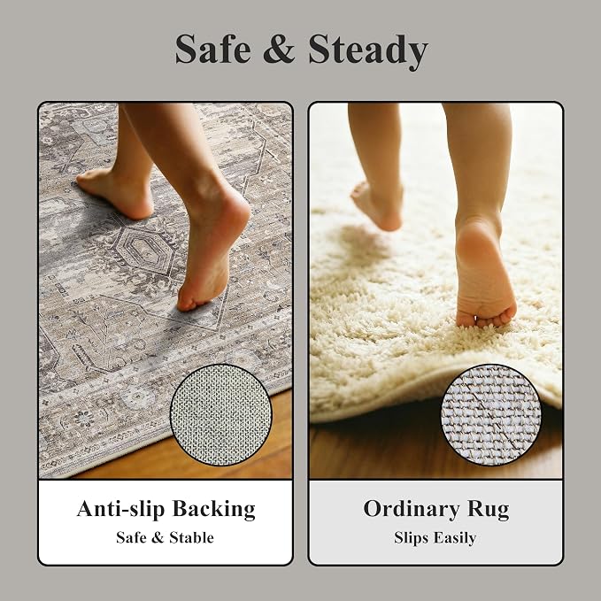 RUUGME Washable 5x7 Area Rugs - Large Rugs for Living Room Stain Resistant Carpet Vintage Rugs for Bedroom with Non Slip Backing Home Decor Floor Decoration Mat (5x7 Beige)
