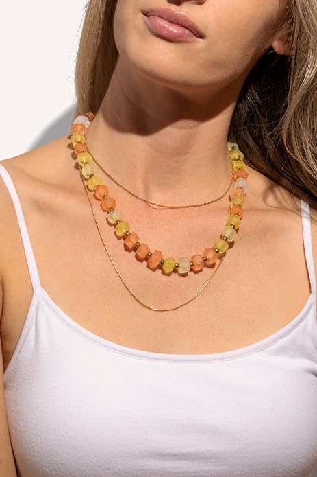 Chunky Frosted Sea Glass Beaded Necklace for Women - Handmade Recycled Glass, 18K Gold Plated or Silver Toned Stainless Steel, Adjustable 16-18 inch Boho Statement Necklace