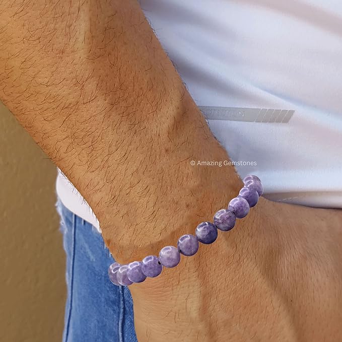 Amazing Gemstone Lepidolite Bracelet for Women Men's Gifts - Protection Healing Crystal Bracelet - 8mm Gemstones Beaded Adjustable Bracelet Pulseras para Hombres Mujer Stocking Stuffers