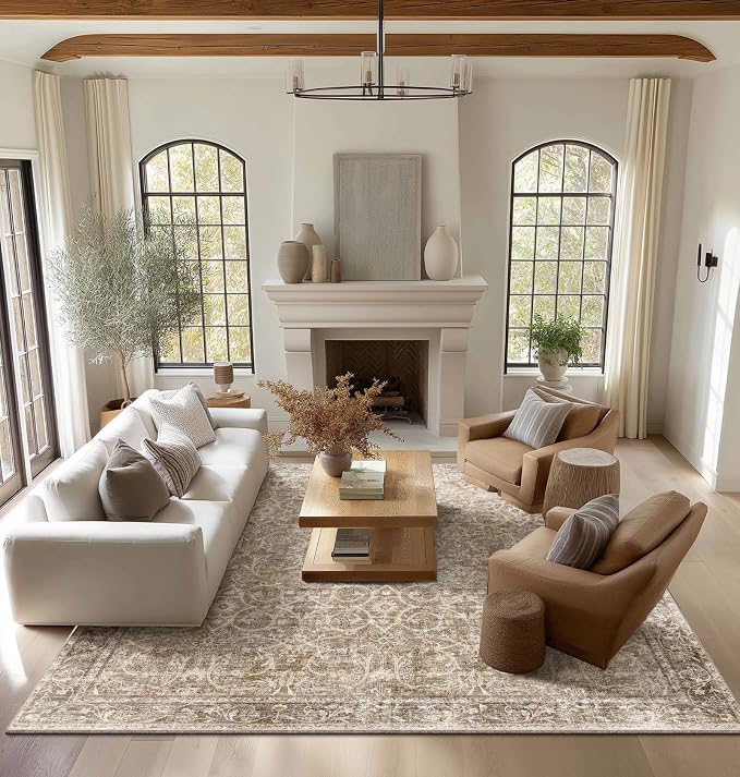 Washable Rugs for Living Room: 10x14 Area Rugs for Bedroom Ultra Soft Non-Slip Stain Resistant Vintage Boho Large Carpet for High-Traffic Dining Room - Farmhouse Decor