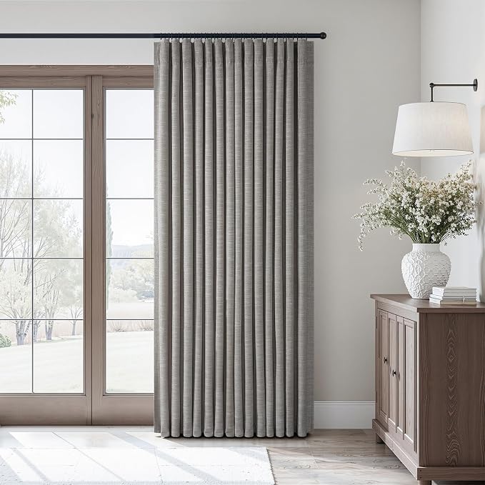 Topfinel 84 Inch Long 100% Blackout Grayish Blue Curtains, Room Darkening Rustic Linen Blend Drapes with Back Tab & Rod Pocket for Bedroom, Rustic Neutral Window Treatment, Blue Grey 52" W*84" L