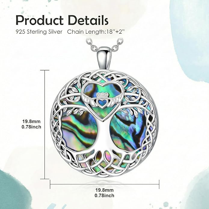 Tree of Life Necklace 925 Sterling Silver Abalone Shell Celtic Knot Tree Pendant Necklace Jewelry Gifts for Women Birthday Christmas