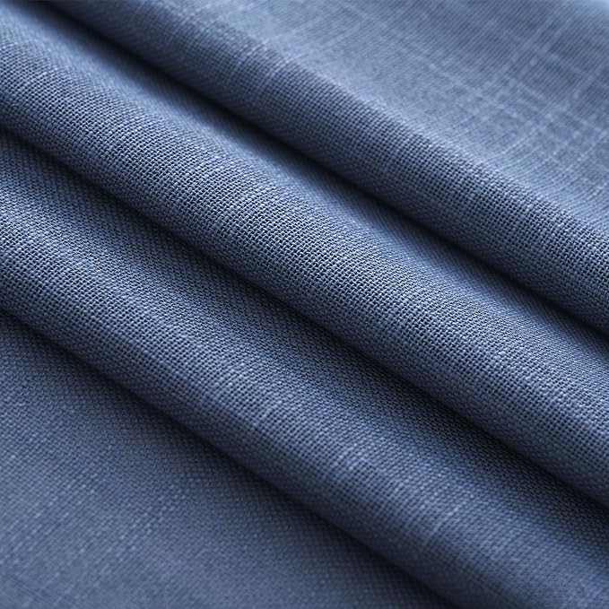 Navy Blue Curtains 84 inch Length for Bedroom Back Tab Light Filtering Semi Sheer Blue Living Room Curtains Linen Cotton Textured Indigo Blue Drapery Panel Modern Aesthetic Decor 42" Wx84 L