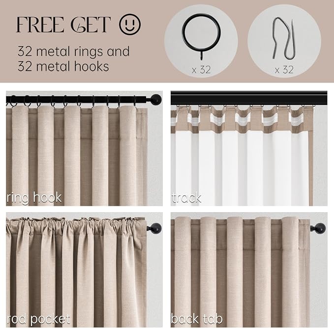 Topfinel 92 inch Long Blackout Curtains 2 Panels Set Neutral Beige Window Drapes 100% Blackout Linen Curtain with Back Tab Rod Pocket Sunlight Blocking Thermal Insulated Panel for Bedroom Living Room