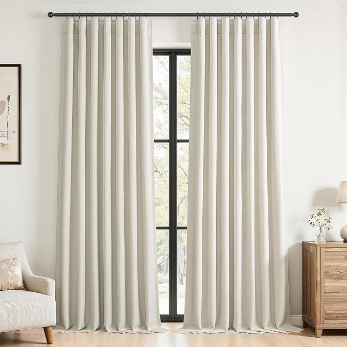 Topfinel Linen Blackout Curtains for Living Room 86 Inch Cream Beige Full Black Out Curtains Thermal Insulated Drapes Cream Drapes for Dining Bedroom 2 Panels Set 52" W*86" L