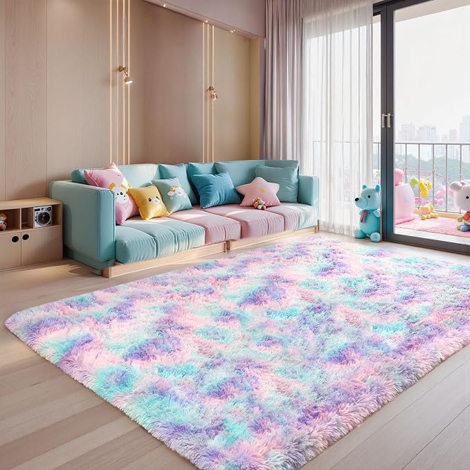 Sour Lemon Area Rugs 9x12 Living Room Bedroom,Large Fluffy Shag Rug | Shaggy Carpet, Soft Plush Furry Bedside Rugs, Anti Slip, Washable Area Modern Rugs Floor Mat for Kids Girls Boys Living Room