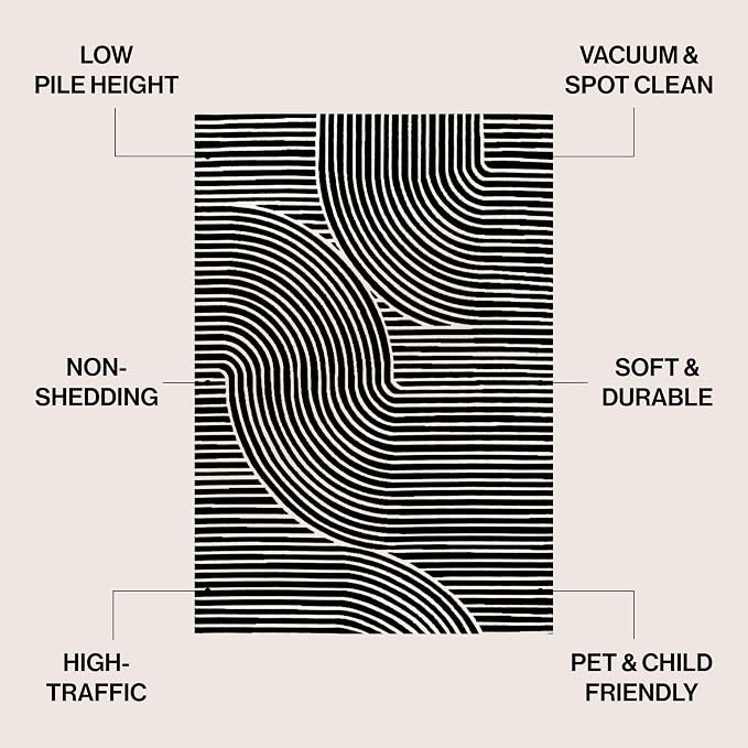 JONATHAN Y Hallie High-Low Curve Black/White 8x10 Indoor Area Rug, Minimalist Geometric, Modern, Non-Shedding, Stain Resistant for Bedroom, Living Room, Kitchen (SCN100F-8)