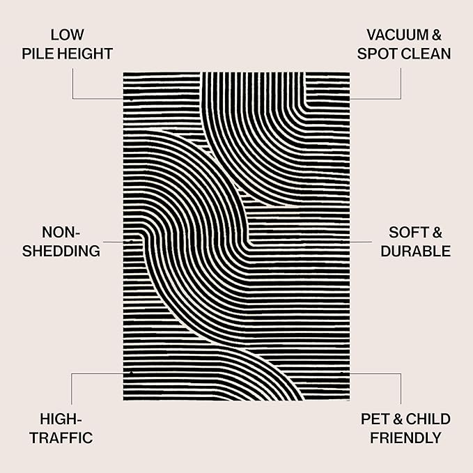 JONATHAN Y Hallie High-Low Curve Black/White 4x6 Indoor Area Rug, Minimalist Geometric, Modern, Non-Shedding, Stain Resistant for Bedroom, Living Room, Kitchen (SCN100F-4)
