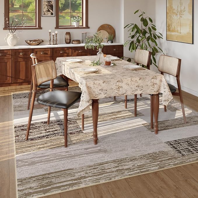 FlyDOIT Modern Geometric Patchwork Area Rug, 5x8 Beige Large Rugs for Living Room, Rockwood Collection Indoor Rugs for Bedroom, Throw Carpet Floor Decor for Entryway Dining Room Office Nursery