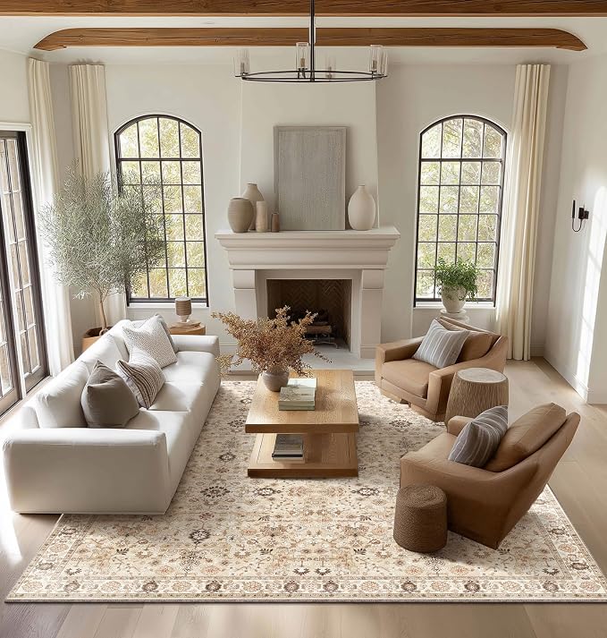 Washable Rugs for Living Room: 10x14 Area Rugs for Bedroom Ultra Soft Non-Slip Stain Resistant Vintage Boho Large Carpet for High-Traffic Dining Room - Farmhouse Decor