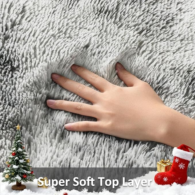 Ophanie Area Rugs 9x12 Living Room, Large Tie-Dyed Grey&White Bedroom Carpet, Big Shag Indoor Thick Soft Nursery Rug, Fluffy Carpets for Boy and Girls Room Dorm Home Decor Aesthetic