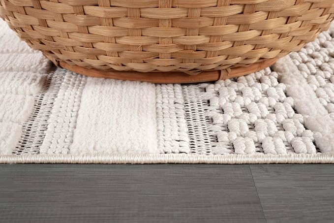 CAMILSON Modern Rug 4x6 Luxury Geometric Pattern Micro Loop Area Rugs Soft High and Low Pile Stain Resistant Easy to Clean Non-Shedding Durable Living Room Kitchen Indoor Carpet (White/Black)