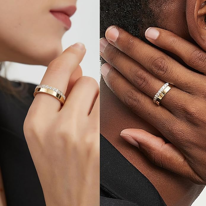 4 Pcs 14k Gold Filled Rings for Women Non Tarnish Wedding Bands Stacking Rings for Women Titanium Steel CZ Simulated Diamond Knuckle Ring Set