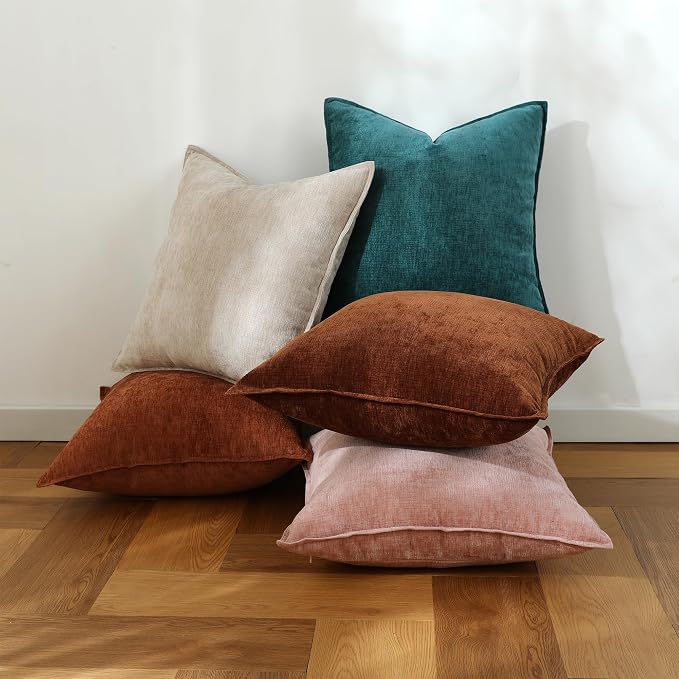 Stellhome Set of 2 Fall Decorative Pillow Covers Super Soft Textured Lumbar Chenille Throw Pillow Covers Accent Solid Cushion Cover for Couch Sofa Bedroom Living Room 12x20 Inch, Mocha Brown