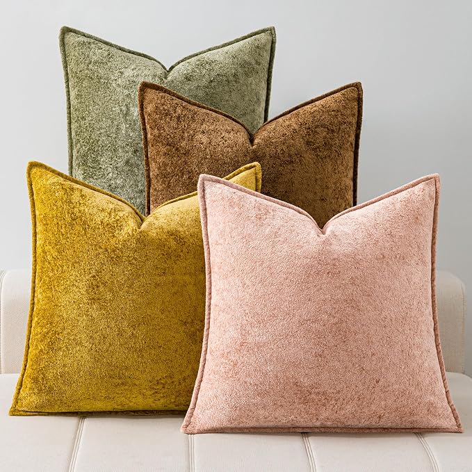 a moment Throw Pillow Covers 18X18 Inch 4 Packs,Soft Velvet Decorative Pillow Cases with 3D Ice Flower,Texture Modern Accent Cushion Covers for Sofa Couch Home Decor Golden Earth