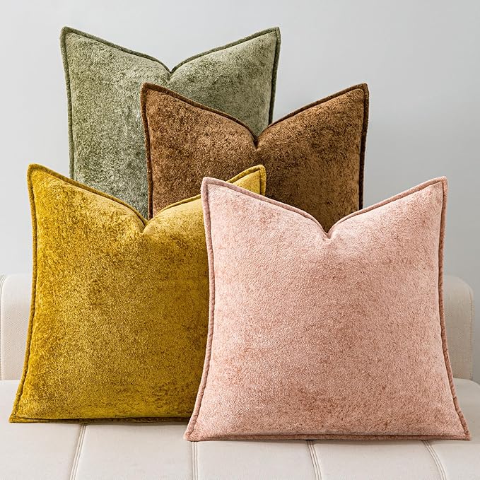 a moment Throw Pillow Covers 22X22 Inch 4 Packs,Soft Velvet Decorative Pillow Cases with 3D Ice Flower,Texture Modern Accent Cushion Covers for Sofa Couch Home Decor Golden Earth
