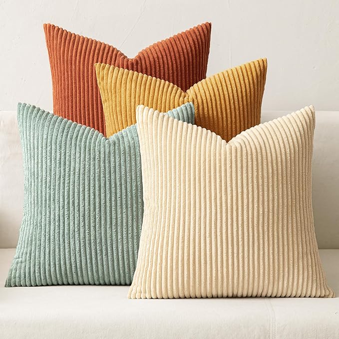 MIULEE Boho Farmhouse Throw Pillow Covers 18x18 Inch Set of 4 Summer Modern Natural Decorative Cushion Covers Soft Corduroy Fall Home Decor for Couch Bed Sofa Living Room Teal-Rust Gradient Series