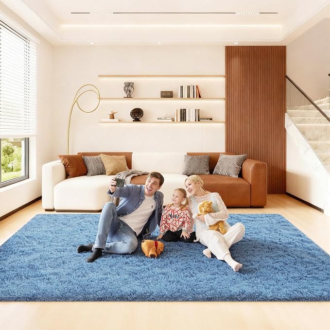6x9 Area Rugs for Living Room, Large Fluffy Blue Rugs for Bedroom, Fuzzy Shag Soft Non-Slip Carpet for Kids Girls and Boys Nursery Dorm Indoor Room Home Decor (6ft X 9ft, Blue)