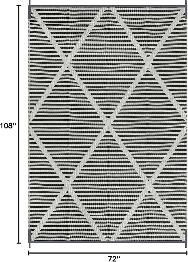 Lahome 6x9 Outdoor Plastic Straw Rug, Plastic Straw Reversible Camping Rug for Tent, Large Weatherproof Outside Carpet for Rv Beach Backyard Balcony Deck, Grey 6'x9'