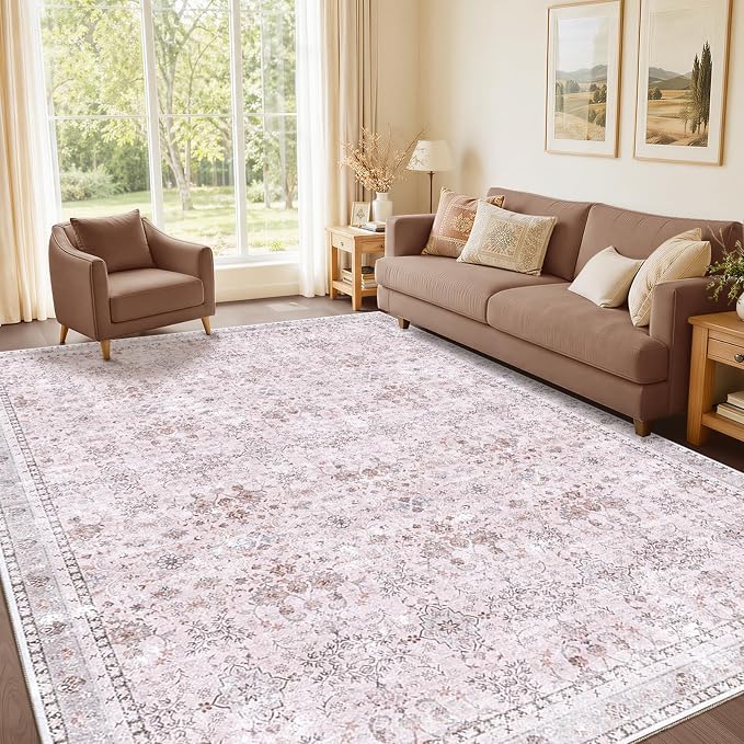 Sasttie 4x6 Area Rug, Ultra-Soft Washable Rug, Low Pile Foldable Thin Carpets with Non-Slip Backing, Skin-Friendly Stain Resistant Carpet for Living Room, Bedroom, Kitchen, Dorm, 4x6, Pink