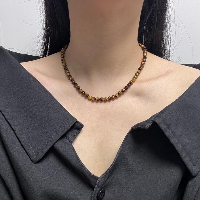 Kakikaki Natural Agate Choker Necklace Sterling Silver Round Beads Strand Necklace for Women