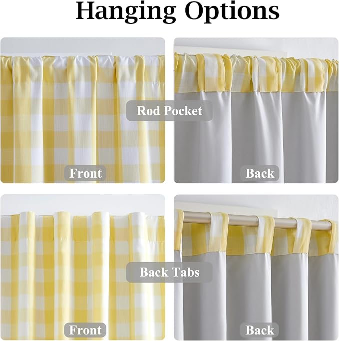 Full Blackout Yellow White Buffalo Plaid Curtains 72 Inch | Country Gingham Checkered Drapes for Bedroom Living Room,Thermal Insulated Window Treatment,Rod Pocket Back Tabs,40"Wx72"Lx2