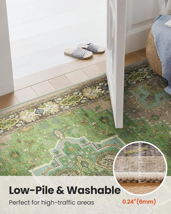 AMADA HOMEFURNISHING 9x12 Area Rug for Living Room, Vintage Washable Area Rug Low-Pile & Non-Slip Carpet for Bedroom Dining Room Nursery Home Office, Green