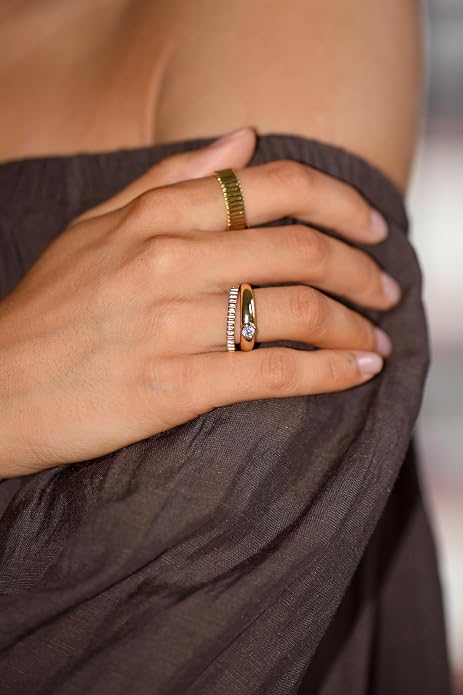 espere 14K Gold Thin Dome Ring for Women | Gold Pinky Ring Minimalist Signet Ring